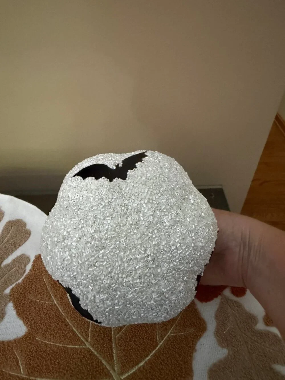 Black Flying Bats White Beaded Pumpkin 5-6